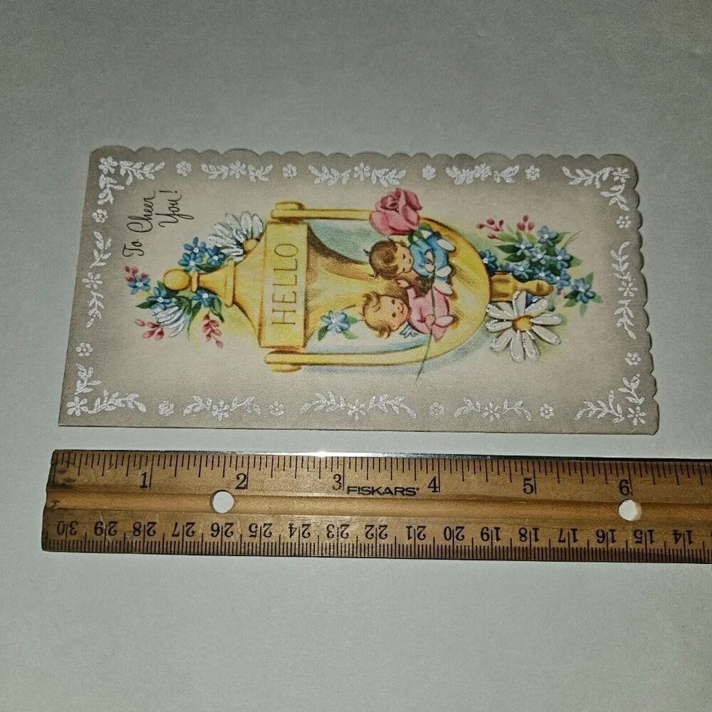 VTG Get Well Greeting Card To Cheer You Baby Floral Scalloped Edges